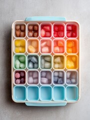 Aufkleber - Organizing Color-Coded Frozen Baby Food Trays for Easy Meal Preparation and Storage in a Kitchen Setting