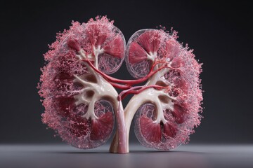 Aufkleber - Detailed 3D Kidney Cross-Section Showcasing Smooth Blood Vessel Render With Clear Left Zone for Anatomical Study