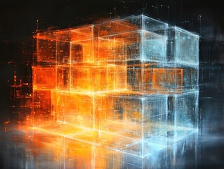 Poster - interconnected shipping global concept. Abstract digital representation of a multi-layered building structure with vibrant colors.