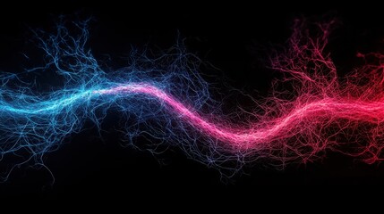 Poster - interconnected shipping global concept. Abstract light waves in blue and pink against a black background creating a dynamic visual effect.