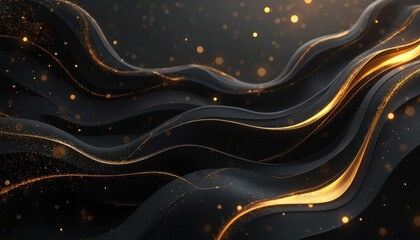 Poster - Elegant black gold abstract background. Luxury wave lines pattern, modern design. Stylish digital art with glitter elements. Suitable for presentations, websites, branding, wallpaper, poster, decor,