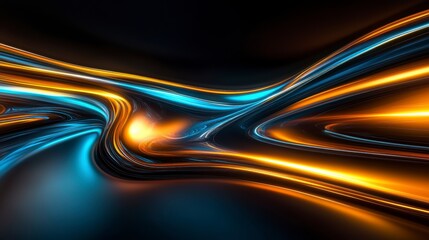 Fototapete - Abstract swirling metallic texture with blue and orange glow.