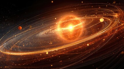 Poster - Artistic Depiction of the Solar System as an Atom With Planets in Visible Time Streams