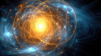 Poster - Artistic Depiction of Solar System as Atom With Planets Orbiting Through Time Streams