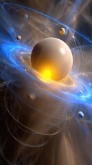 Poster - Artistic Representation of Solar System as an Atom With Planets Orbiting Through Time Streams