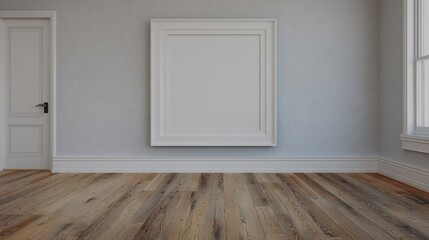 Aufkleber - Modern Gallery Wall With Empty Frame and Clean Wood Flooring in Bright Flat Interior