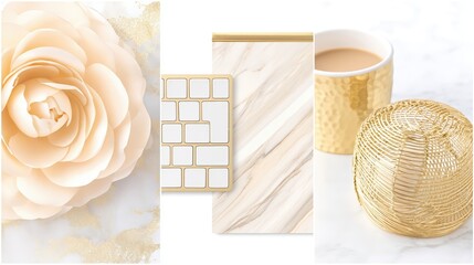 Aufkleber - Workspace Essentials: Keyboard, Coffee, Sticky Notes, and Minimalist Decor in Neutrals