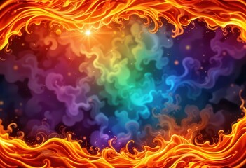 Poster - Bright flames surround a swirling colorful abstract background showcasing vibrant hues