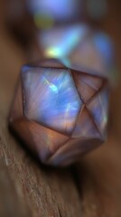Poster - Fractal Gemstones Exhibit Stunning Light Reflections on a Wooden Surface