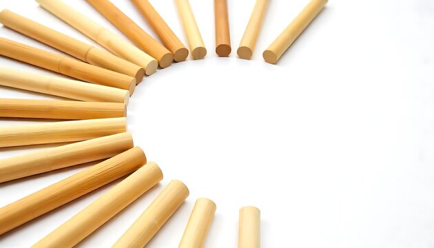 Radial Arrangement of Brown Bamboo Straws on White Background, created with generative ai