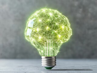 Poster - business bright idea concept. Light bulb shaped like a brain with glowing wires, symbolizing creativity and innovation.