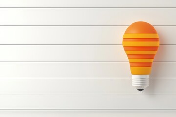 Poster - business bright idea concept. Bright orange light bulb against a minimalist white background.