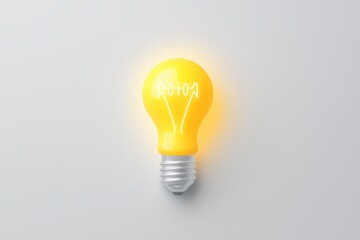 Poster - business bright idea concept. Bright yellow light bulb glowing against a plain background.