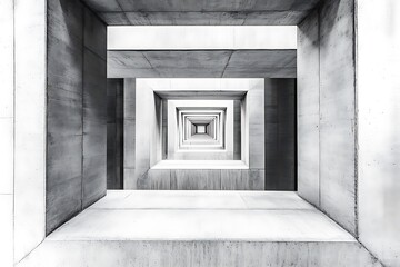 Aufkleber - Concrete Architecture Perspective Tunnel with Repeating Squares, Modern Texture and Design