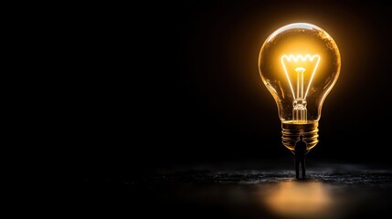 Poster - business bright idea concept. Illuminated light bulb glowing in darkness with a sleek design.