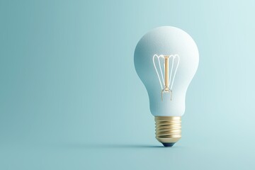 Poster - business bright idea concept. Light bulb with a textured design against a soft blue background.
