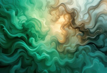 Poster - Swirling patterns of green and brown create a mesmerizing abstract design in soft gradients