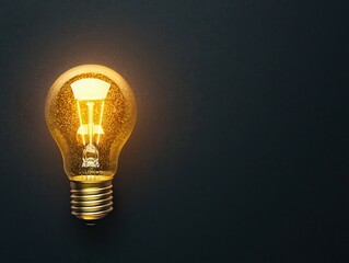 Poster - business bright idea concept. Illuminated vintage light bulb glowing against a dark background.