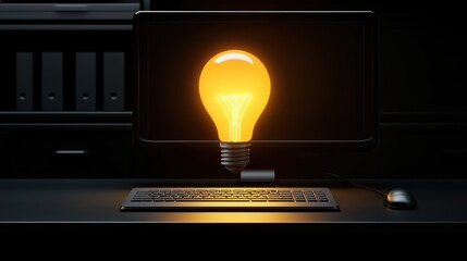 Aufkleber - business bright idea concept. Lightbulb emerging from a computer screen, symbolizing ideas and innovation.