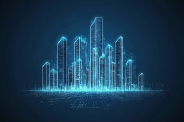 Poster - business bright idea concept. Futuristic city skyline with glowing outlines and digital elements.