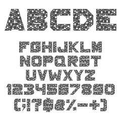Aufkleber - Font, alphabet with geometric shapes, hexagon, circle. Isolated vector objects on white background.