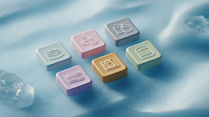 Poster - Display of Frozen Food Brand Icons on an Icy Gradient Background With a Clean Center Layout for Variety and Appeal