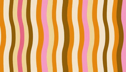 Poster - retro wavy stripe textile pattern with pink, mustard, cream, and brown tones for vintage fabric, branding, wallpaper, or web background in 70s inspired groovy style design

