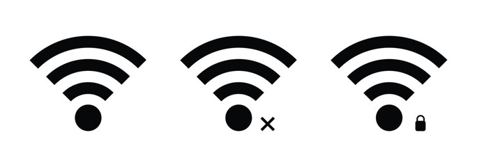 wireless internet signal flat app icon. mobile phone wi-fi network set, black wi-fi network linear i