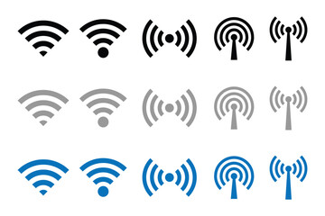 wifi vector icon set in black and blue colors. wireless network icon. wifi icon. wifi icons set. net