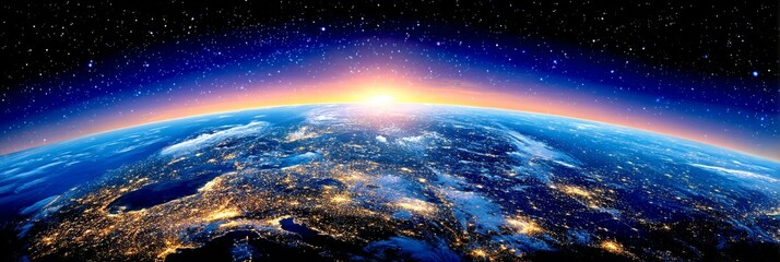 Wall Mural - earthrise sunrise over europe - stunning view of earth from space, showing europe illuminated at sun