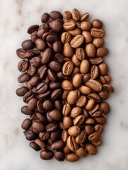 Leinwandbilder - Comparison of Caffeinated and Decaffeinated Coffee Beans With Distinct Colors and Textures on a Soft Surface