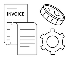 Poster - invoice with detailed receipt, gear symbolizing process management, and coin representing payment. i