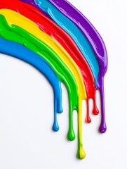 Poster - Rainbow Paint Dripping Design - Vibrant rainbow paint streaks dripping down a white background, creating a colorful and dynamic visual