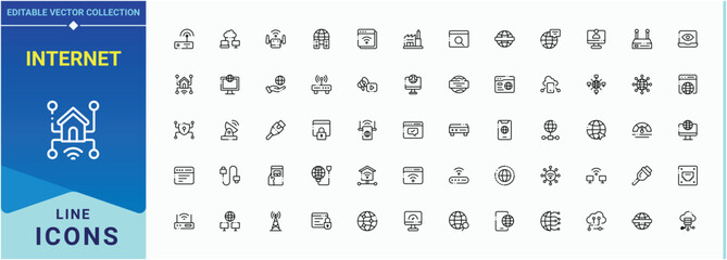 Poster - Internet modern icon set. Minimalist vector collections. Pack of connection, network, technology, communication, connect. Editable stroke. Vector collection. Connect icon collection.