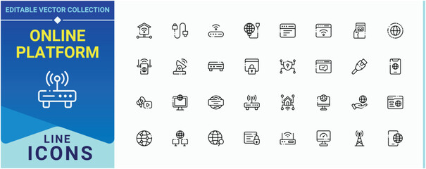 Poster - Online Platform icon set. Related to connect, network, computer, web, data, server and more. Internet vector icon set. Vector outline icons collection. Editable stroke. Pixel Perfect.