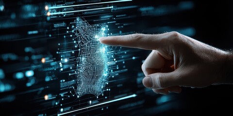 Poster - Business confident finance concept. Digital hand interacting with a virtual model, showcasing technology and innovation.