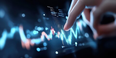 Aufkleber - Business confident finance concept. A hand interacting with a digital financial graph on a touchscreen display.