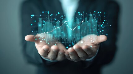 Aufkleber - Business confident finance concept. Digital data visualization in hands representing technology and analytics.