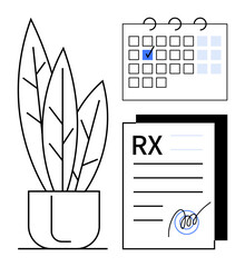 Poster - prescription forms with signature next to potted plant and calendar marked with event. ideal for wel