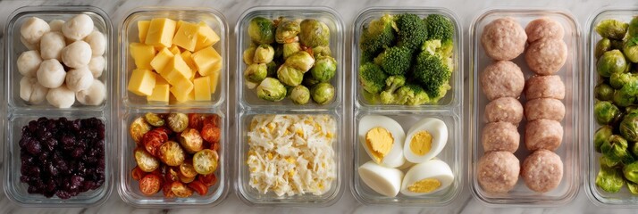 Poster - Organized Frozen Breakfast Foods Arranged in Meal Prep Style on a Clean Layout