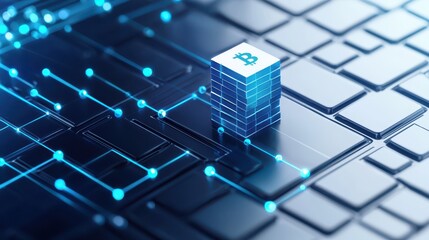 Aufkleber - Business confident finance concept. Digital representation of blockchain technology with a Bitcoin symbol on a tech-inspired background.