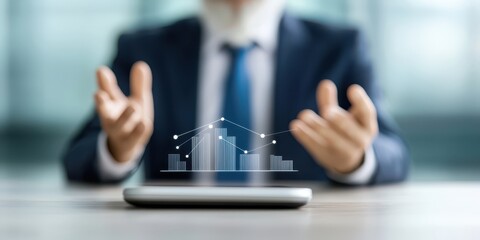 Aufkleber - Business confident finance concept. Businessman presenting data analysis with graphs on a tablet in a modern office setting.