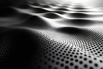 Poster - Abstract Black and White Wavy Surface with Dots and Lines Pattern
