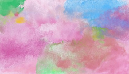 Poster - pastel watercolor texture with pink, blue, and green splashes ideal for web background, feminine branding, invitation design, or digital print with soft grain and dreamy abstract effect

