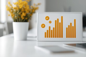 Aufkleber - Business confident finance concept. Business graph on a table with a flower vase in a modern workspace.