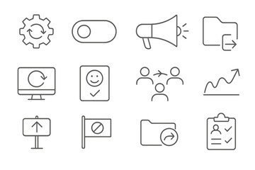 Poster - Set of minimalistic gray icons on dark background