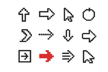 Poster - Glowing red arrow among black pixel cursor icons on gray background