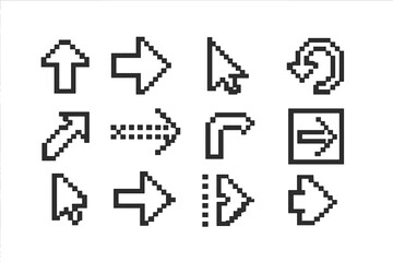 Poster - Pixelated pointer and arrow icons on dark grid background