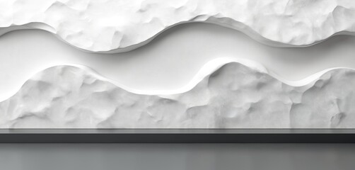Leinwandbilder - Abstract white rough wave wall texture. 3d rendering of modern wall design. Minimalist cement background with rough stone surface. Wave pattern wall for product placement or presentation.