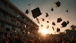 © Dzmitry - Celebration of multicultural high school graduates throwing caps into the sunset sky in a memorable graduation ceremony